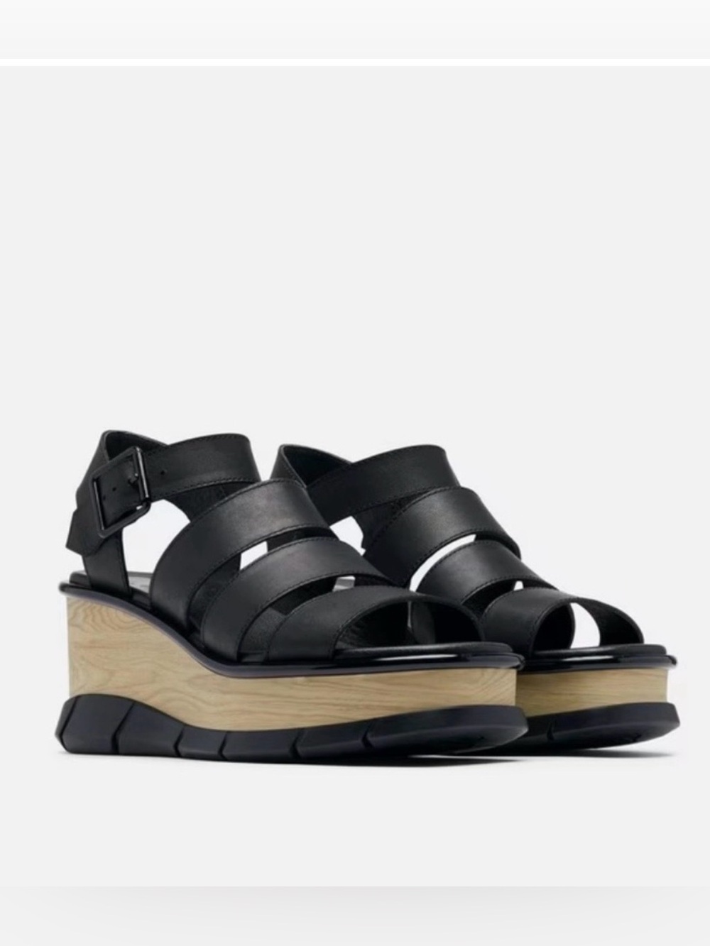 Sorel Joanie III Ankle Strap Platform Wedge Sandal Faux Woodgrain Size 8